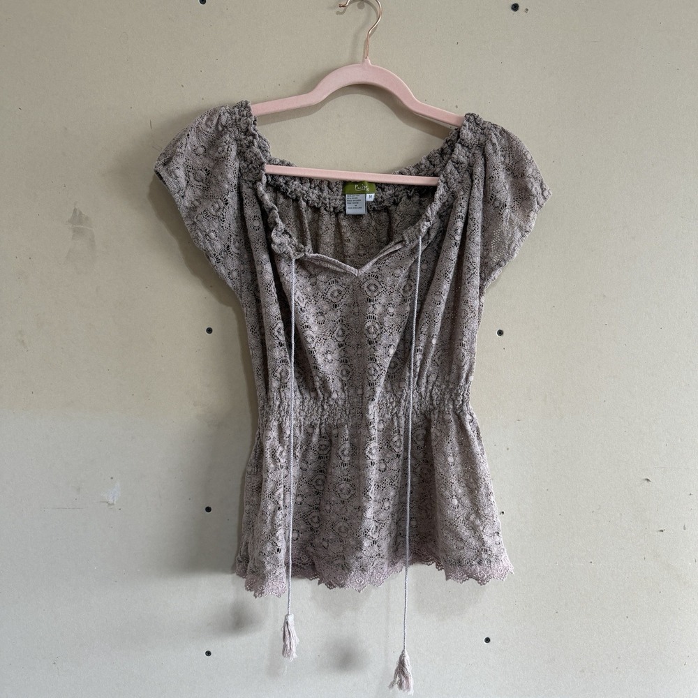 Vintage Y2K Pulp Lace Peasant Top Whimsigoth Fairycore Smocked Waist M